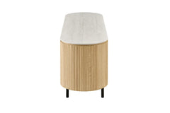 Meuble TV VEKO Décor Chêne et Plateau Pierre Frittée - 160 x 45 cm