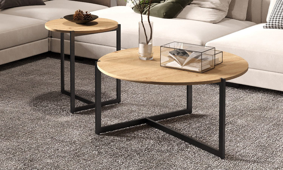 POLA – Set de 2 Tables Basses Effet Chêne Vieilli