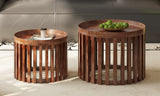 NOAH – Set de 2 Tables Basses Ronde en Bois de manguier Brun Clair