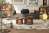 NOAH – Set de 2 Tables Basses Ronde en Bois de manguier Brun Clair