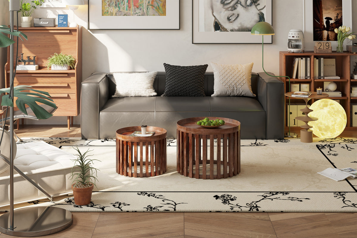 NOAH – Set de 2 Tables Basses Ronde en Bois de manguier Brun Clair