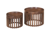 NOAH – Set de 2 Tables Basses Ronde en Bois de manguier Brun Clair