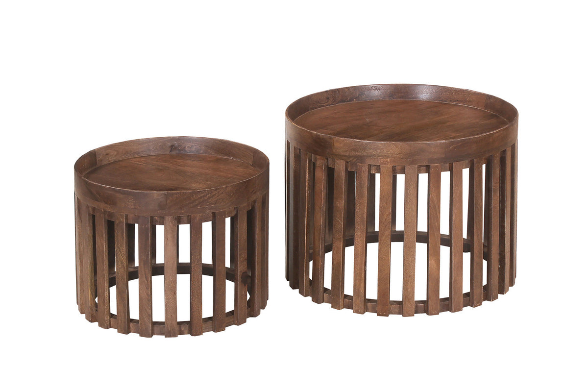 NOAH – Set de 2 Tables Basses Ronde en Bois de manguier Brun Clair