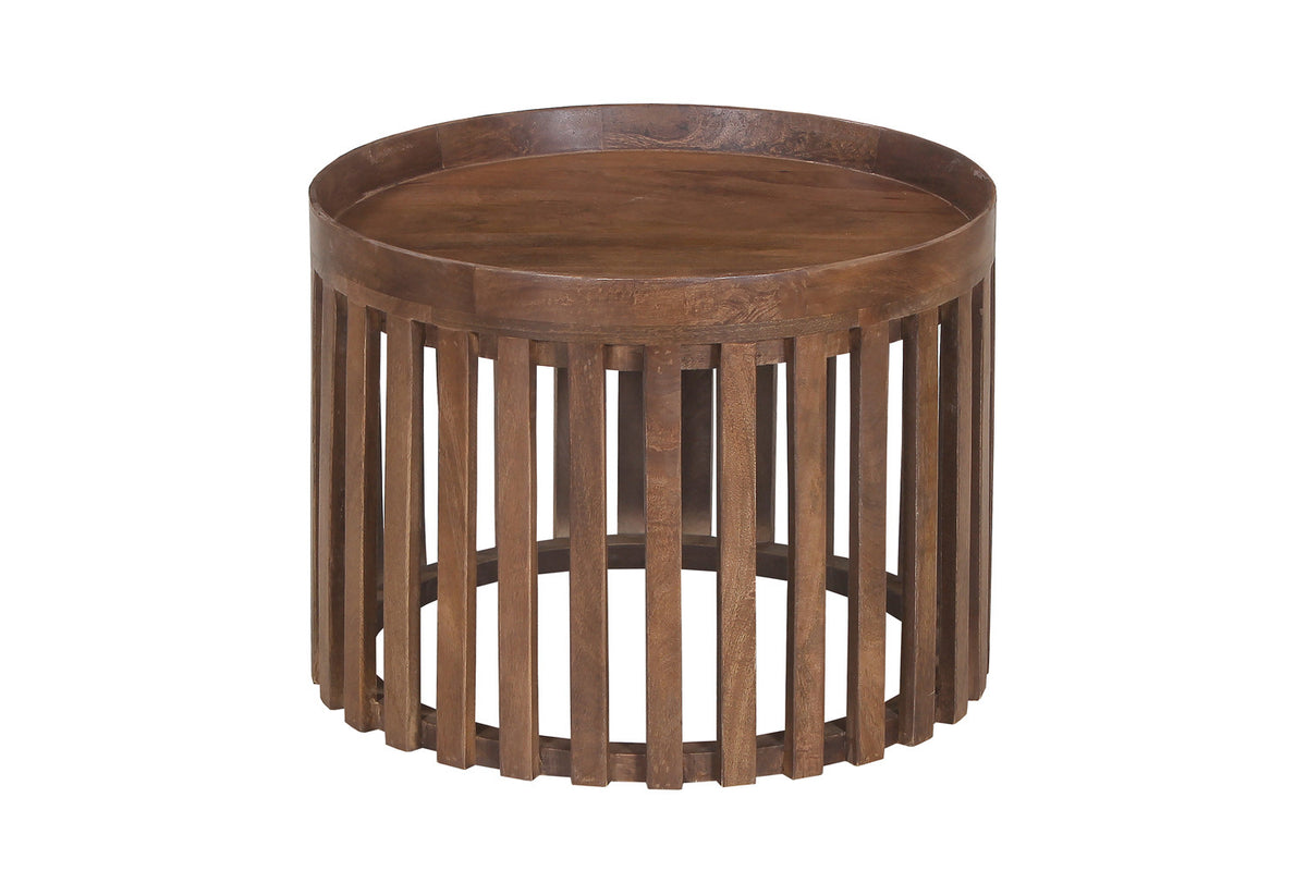 NOAH – Set de 2 Tables Basses Ronde en Bois de manguier Brun Clair
