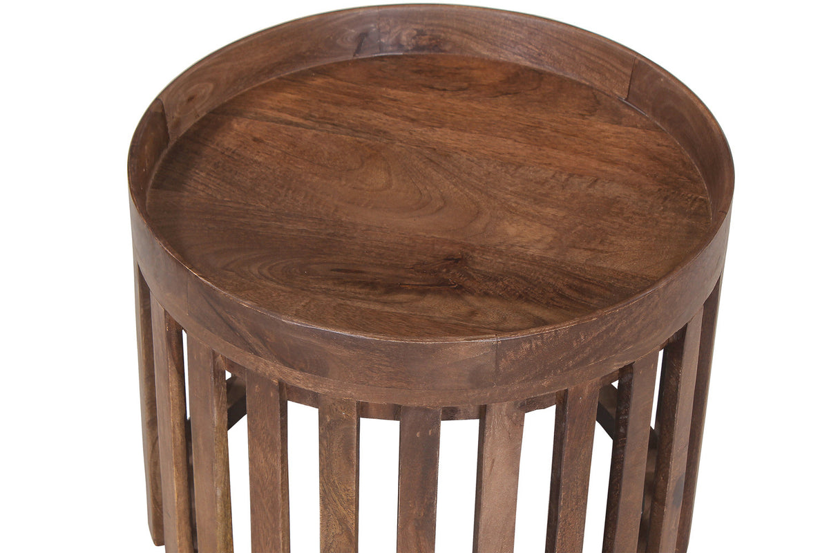 NOAH – Set de 2 Tables Basses Ronde en Bois de manguier Brun Clair
