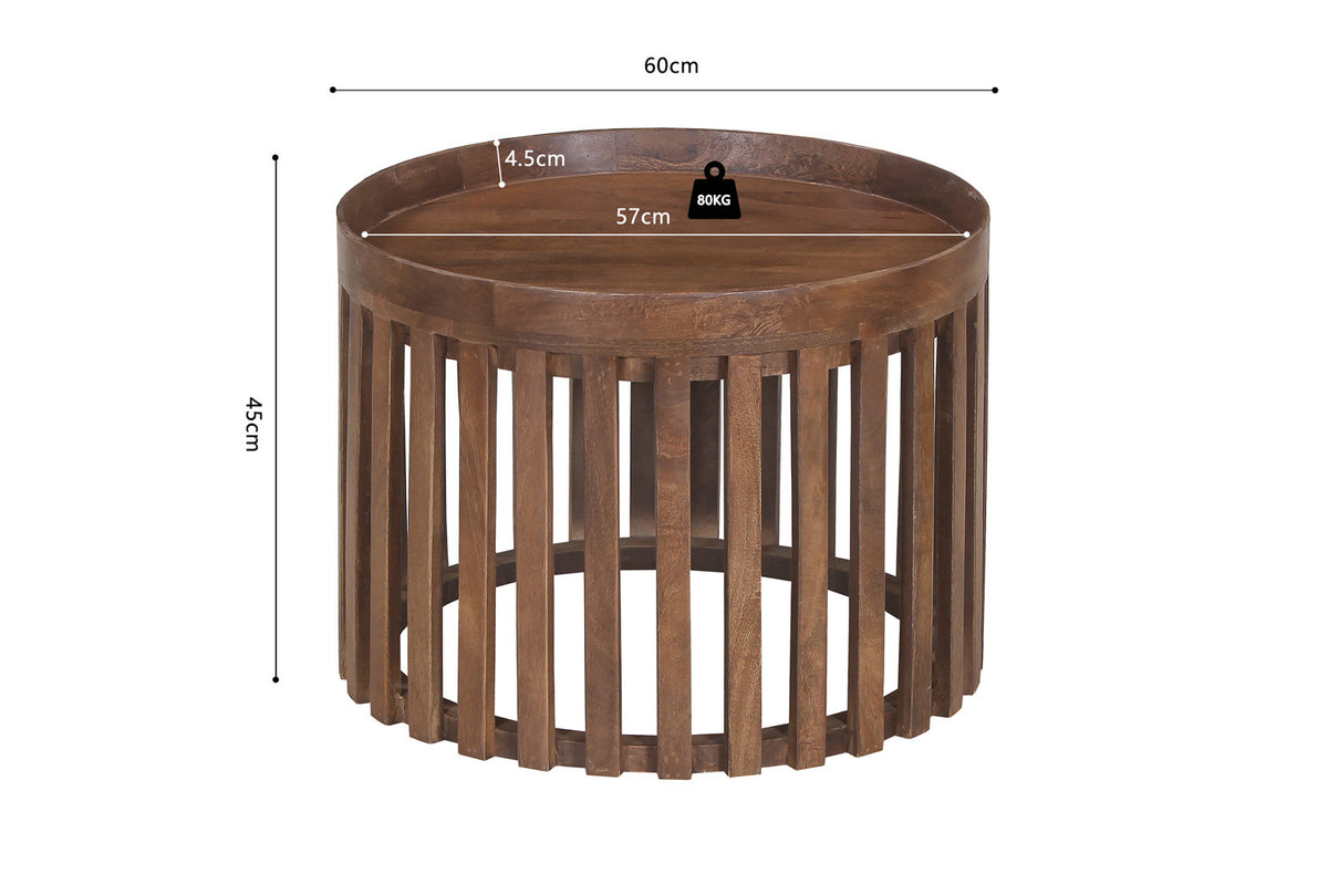 NOAH – Set de 2 Tables Basses Ronde en Bois de manguier Brun Clair