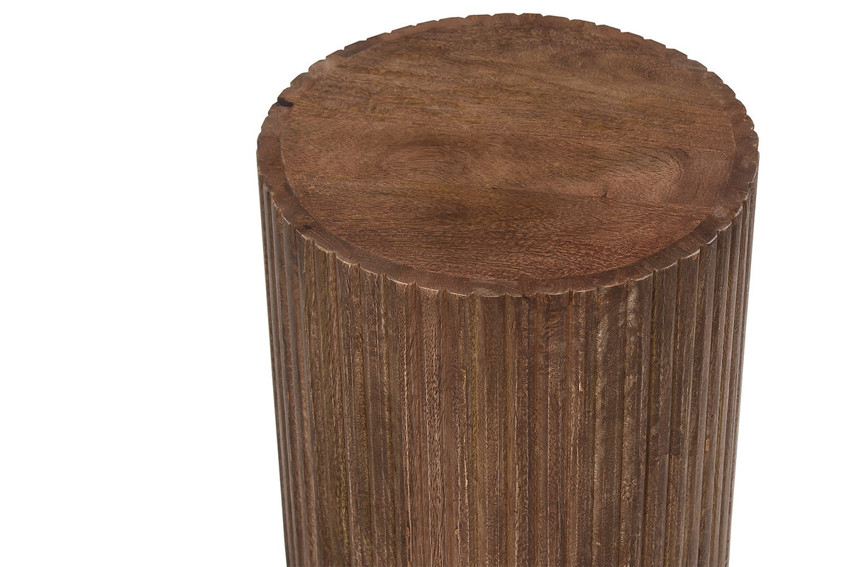VICTOR – Table d'appoint Ronde en Bois de Manguier Brun Clair – 35cm