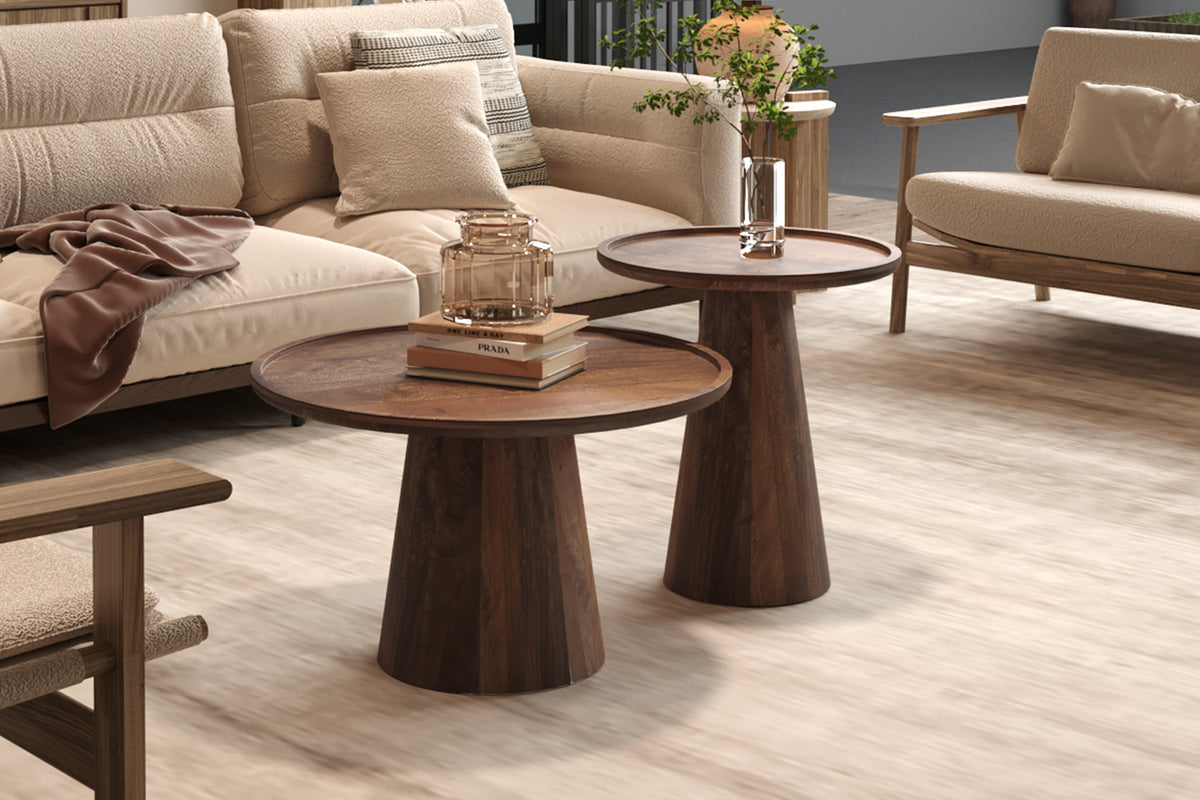 JULES – Table Basse Ronde en Bois de Manguier Brun clair – 45 x 50 cm