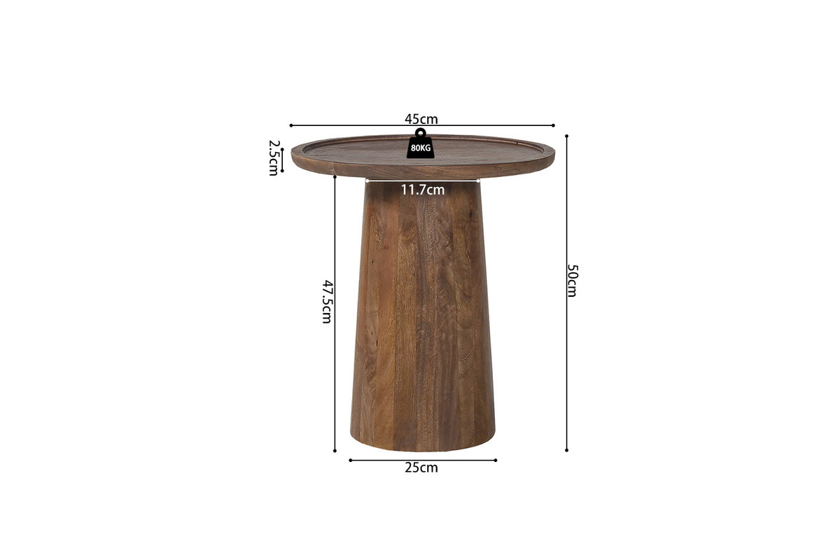 JULES – Table Basse Ronde en Bois de Manguier Brun clair – 45 x 50 cm