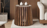 LUUK – Table basse Ronde en Bois de Manguier Effet Travertin – 40 cm