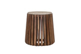 LUUK – Table basse Ronde en Bois de Manguier Effet Travertin – 40 cm