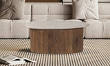 LOUIS – Table Basse en Bois de Manguier Effet Travertin Beige – 90 cm