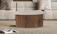 LOUIS – Table Basse en Bois de Manguier Effet Travertin Beige – 90 cm