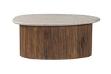 LOUIS – Table Basse en Bois de Manguier Effet Travertin Beige – 90 cm
