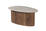 LOUIS – Table Basse en Bois de Manguier Effet Travertin Beige – 90 cm