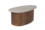 LOUIS – Table Basse en Bois de Manguier Effet Travertin Beige – 90 cm