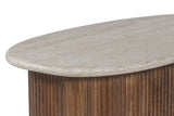 LOUIS – Table Basse en Bois de Manguier Effet Travertin Beige – 90 cm