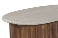 LOUIS – Table Basse en Bois de Manguier Effet Travertin Beige – 90 cm