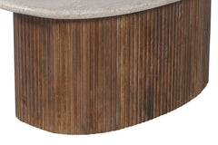 LOUIS – Table Basse en Bois de Manguier Effet Travertin Beige – 90 cm