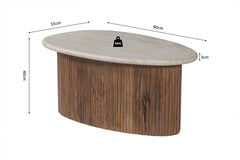 LOUIS – Table Basse en Bois de Manguier Effet Travertin Beige – 90 cm