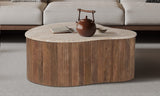 PAUL – Table Basse en Bois de Manguier et Travertin véritable – 83 cm