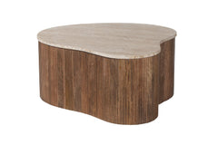 PAUL – Table Basse en Bois de Manguier et Travertin véritable – 83 cm