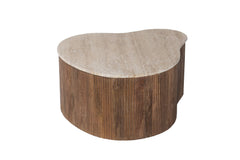 PAUL – Table Basse en Bois de Manguier et Travertin véritable – 83 cm