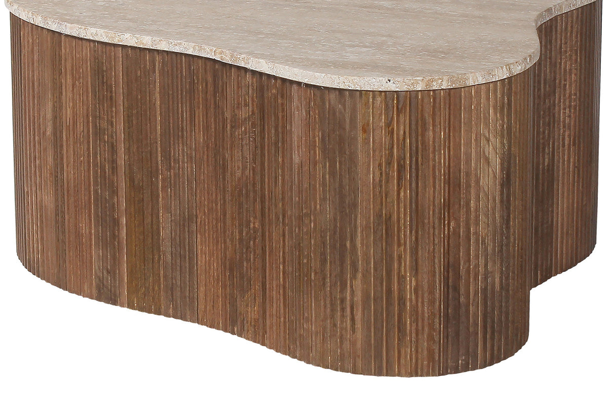 PAUL – Table Basse en Bois de Manguier et Travertin véritable – 83 cm