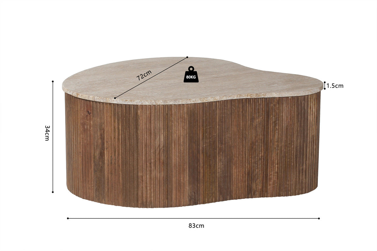 PAUL – Table Basse en Bois de Manguier et Travertin véritable – 83 cm