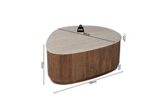 NOLAN – Table Basse en Bois de Manguier et Travertin véritable – 100 cm