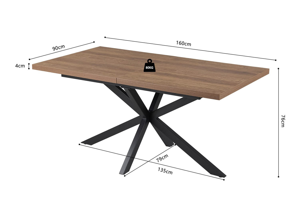 KOS – Table à Manger Extensible Décor Brun foncé – 160 à 200 cm