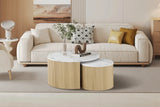 Table Basse Gigogne Ronde en Effet Marbre Beige ROWANE - H : 42/37cm