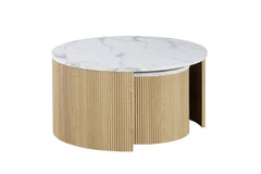 Table Basse Gigogne Ronde en Effet Marbre Beige ROWANE - H : 42/37cm