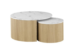 Table Basse Gigogne Ronde en Effet Marbre Beige ROWANE - H : 42/37cm