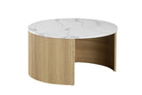 Table Basse Gigogne Ronde en Effet Marbre Beige ROWANE - H : 42/37cm