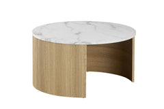 Table Basse Gigogne Ronde en Effet Marbre Beige ROWANE - H : 42/37cm