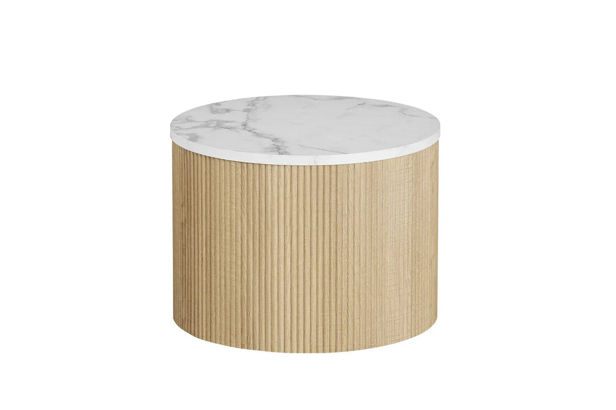 Table Basse Gigogne Ronde en Effet Marbre Beige ROWANE - H : 42/37cm