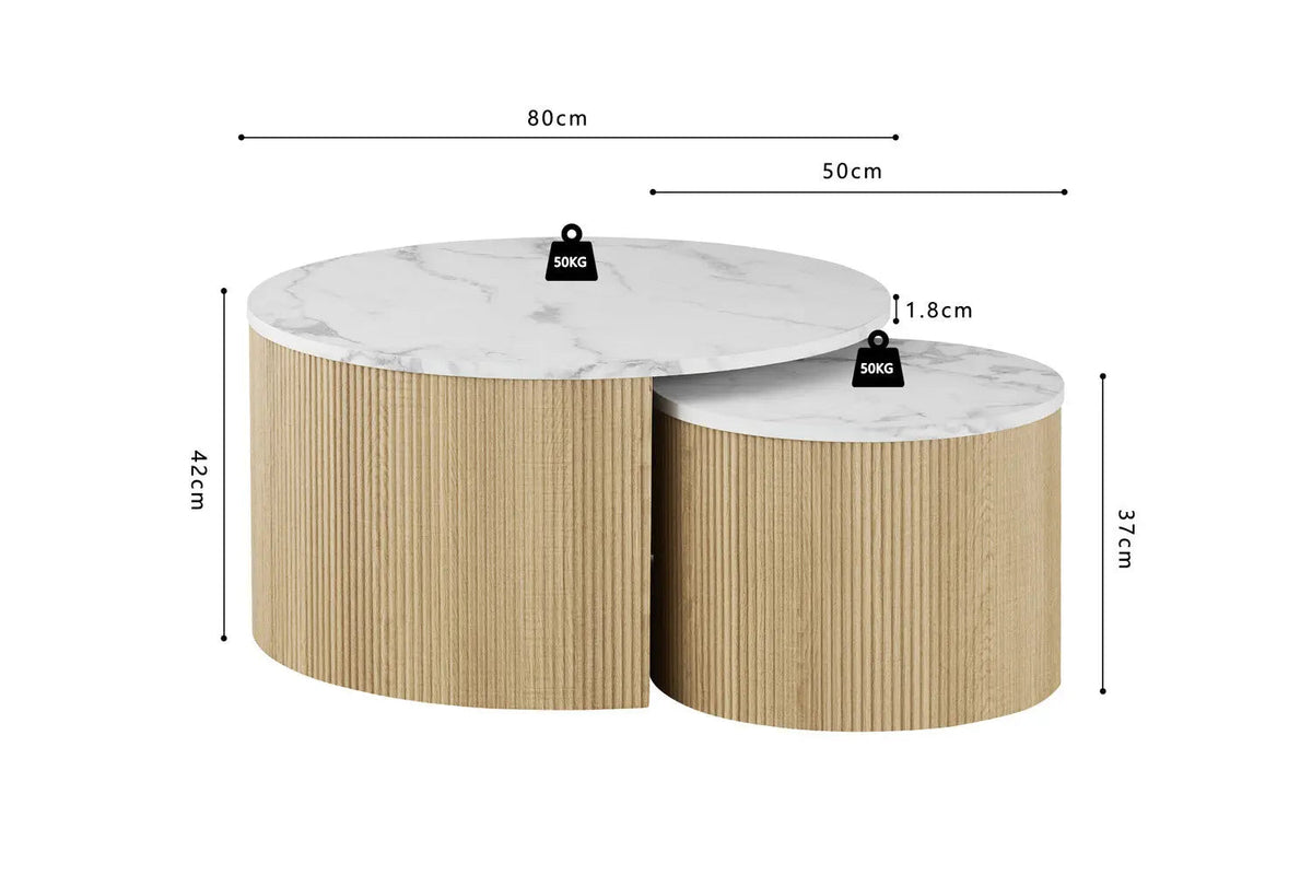 Table Basse Gigogne Ronde en Effet Marbre Beige ROWANE - H : 42/37cm