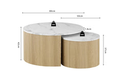 Table Basse Gigogne Ronde en Effet Marbre Beige ROWANE - H : 42/37cm
