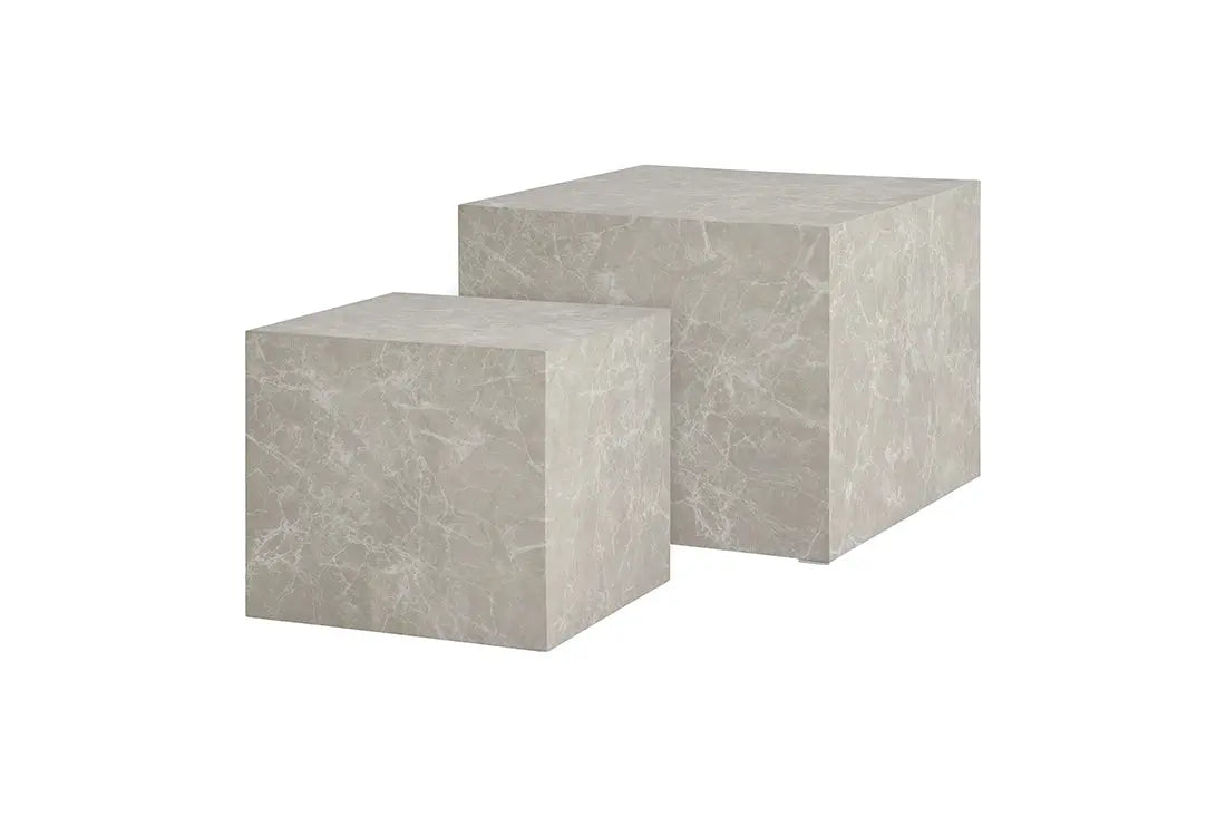 Table Basse Gigogne en Effet Marbre Beige PRAGUE - H : 36/40cm