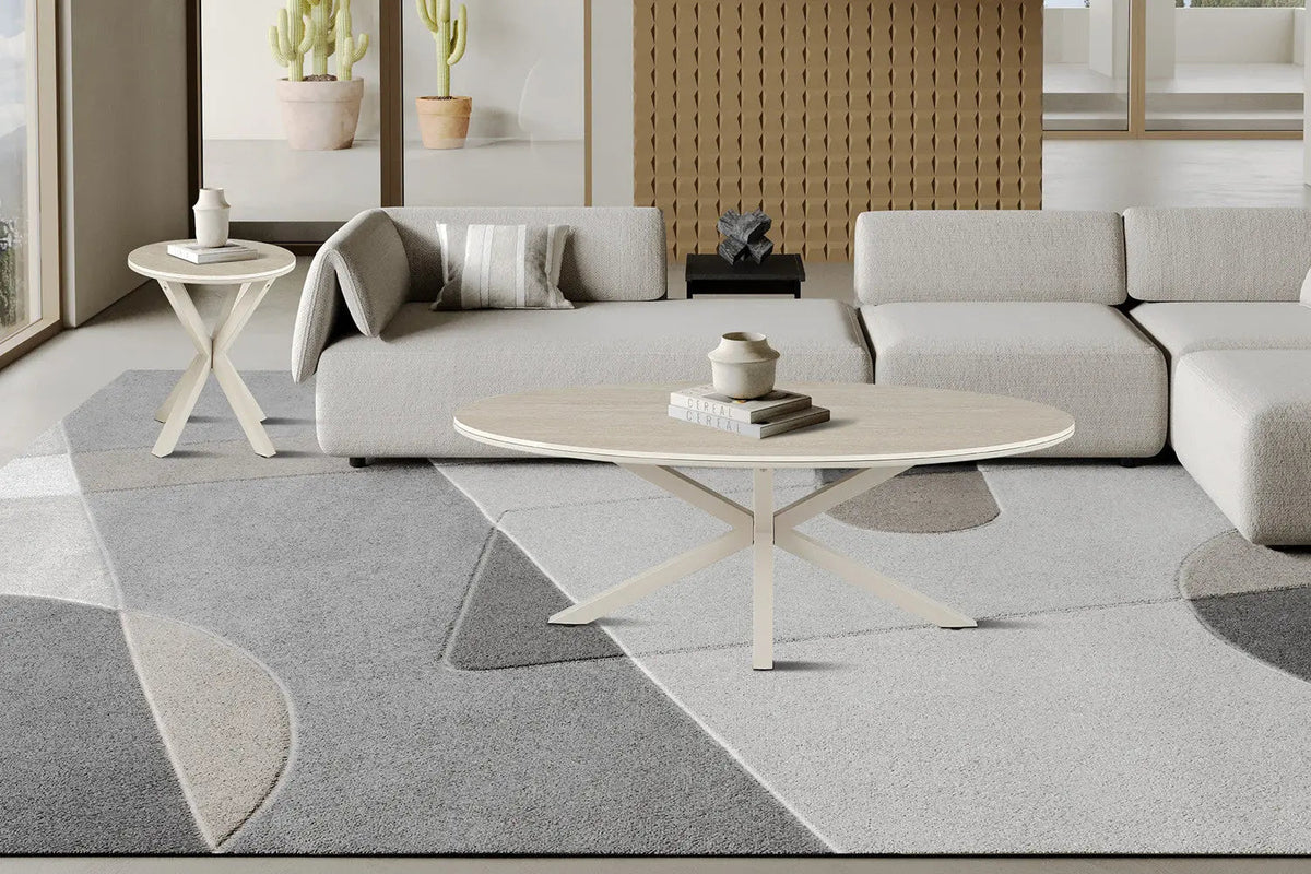 Table Basse Ovale NOAH en Pierre Frittée Beige - 130 x 70 cm