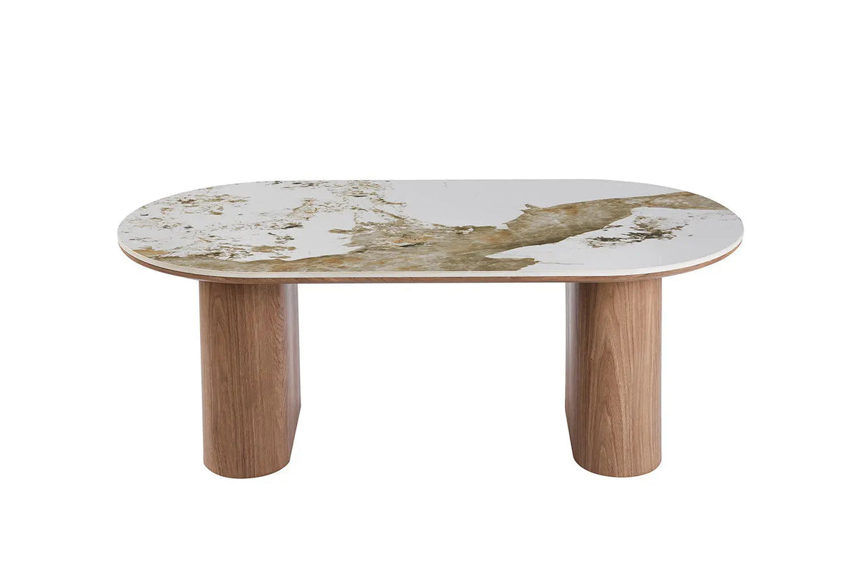 Table Basse Ovale en Pierre Brillante AVORA Beige - 120 x 60 cm