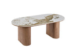 Table Basse Ovale en Pierre Brillante AVORA Beige - 120 x 60 cm