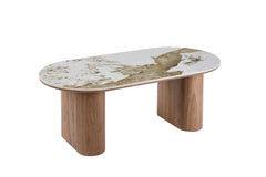 Table Basse Ovale en Pierre Brillante AVORA Beige - 120 x 60 cm