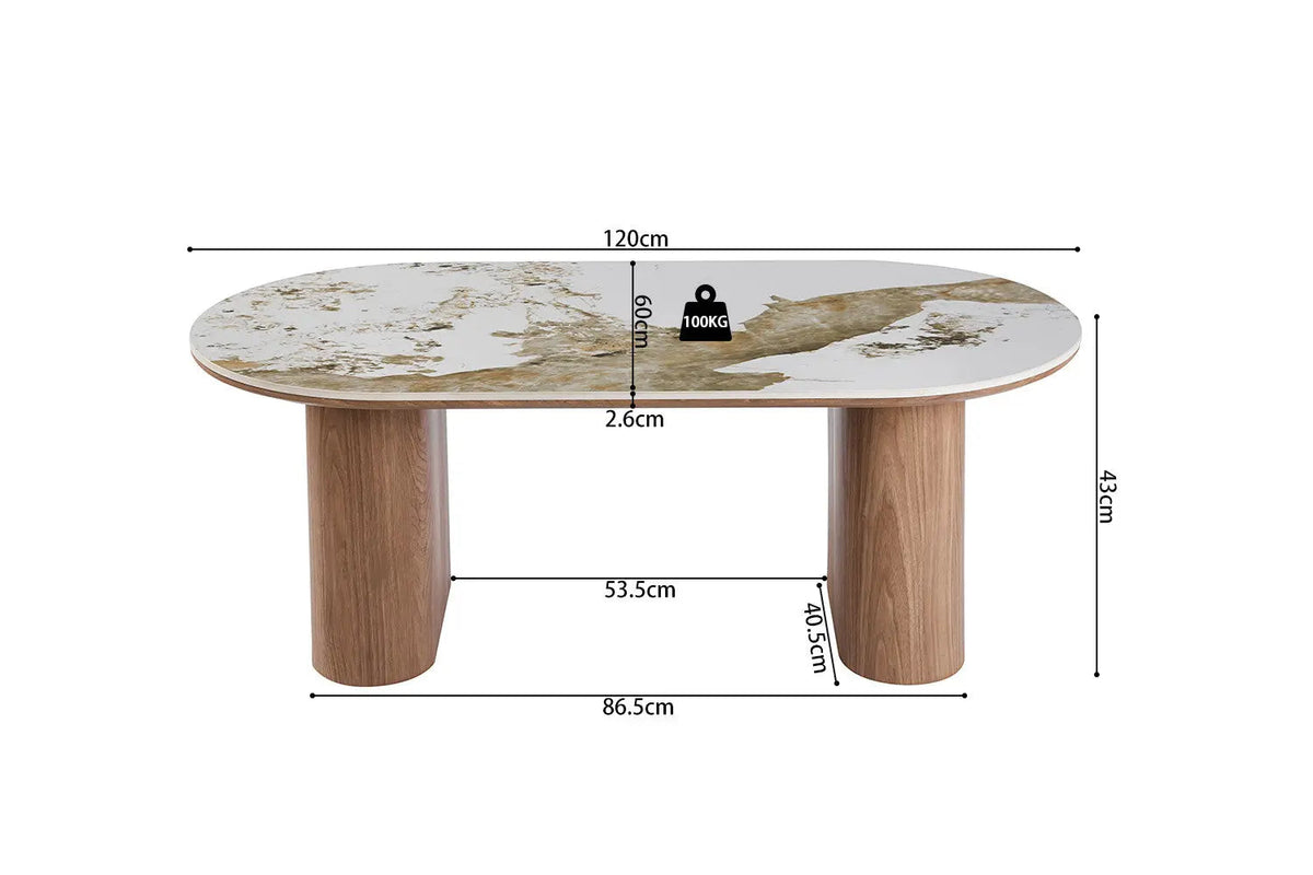 Table Basse Ovale en Pierre Brillante AVORA Beige - 120 x 60 cm