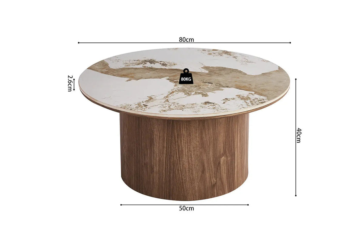 Table Basse Ronde AVORA en Pierre Frittée Brillante Beige - 80 cm