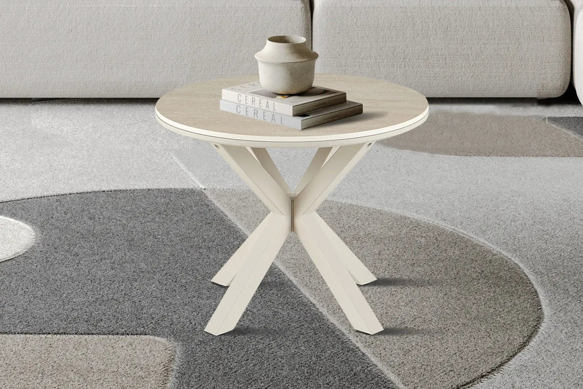 Table Basse Ronde NOAH en Pierre Frittée Beige - Ø 60 cm