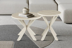 Table Basse Ronde NOAH en Pierre Frittée Beige - Ø 60 cm