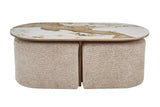 Table Basse avec 2 Poufs en Tissu Pierre Brillante AVORA - 120 x 60 cm