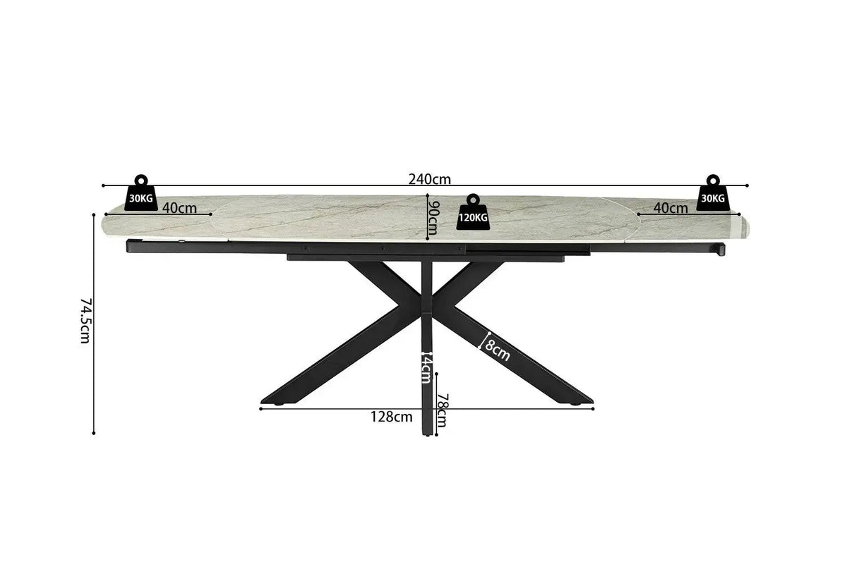 Table Extensible ARYA Ovale Danoise en Pierre - de 160 à 240 cm